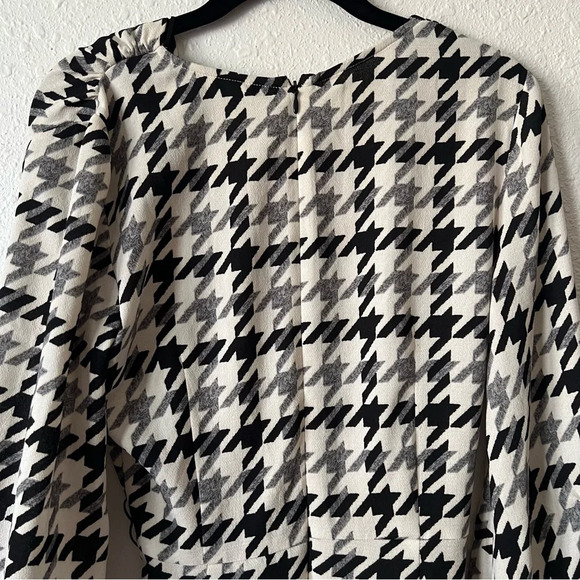 Zara Houndstooth Long Sleeve Black White Gray Mini Dress Size Small - Picture 6 of 9